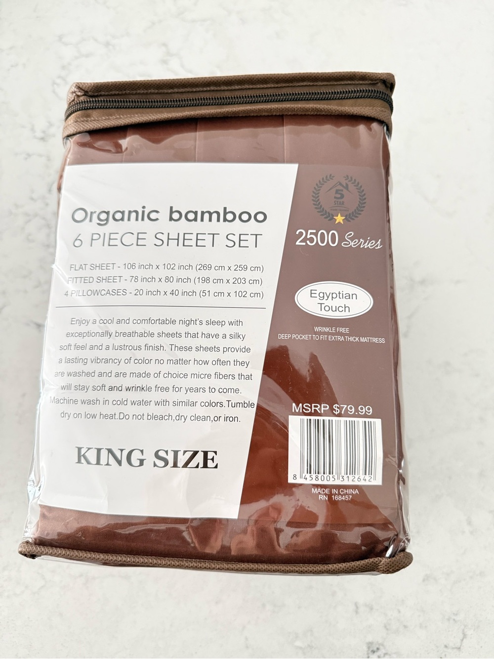 NIP-Organic Bamboo 6-Piece King Sheet Set - Brown - Picture 5 of 5